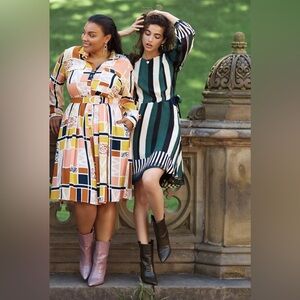 Sunday in Brooklyn for Anthropologie Leger Striped Dress Green Black Cream XS